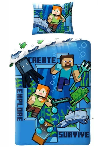 Parure Minecraft Bleu 100%Coton 140x200 (Précommande)